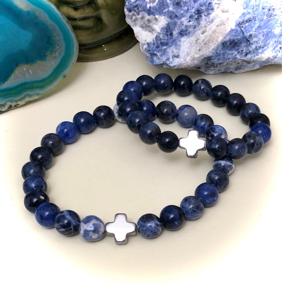 "Daddy & Me'-Matching Sodalite & Hematite Gemstone Bracelets- Sold as a SET or Separately
