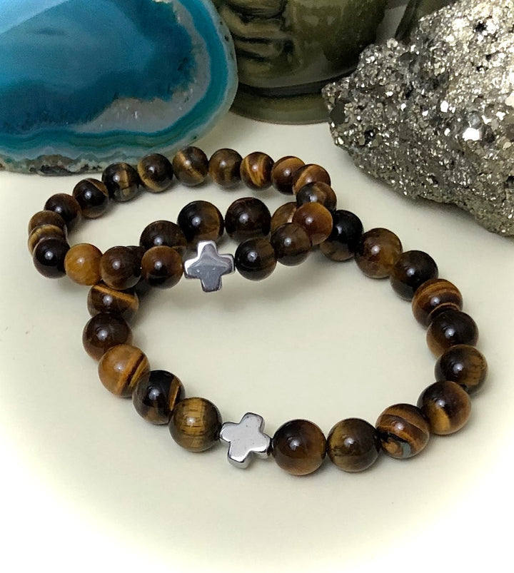 'Daddy & Me' - Matching Tiger's Eye & Hematite Gemstone Bracelets-Sold as a SET or Separately