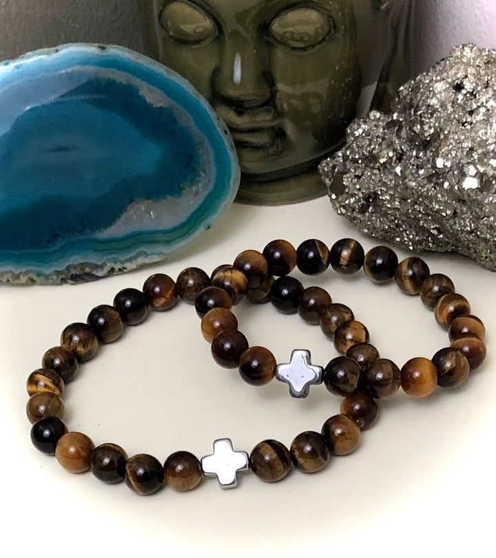 'Daddy & Me' - Matching Tiger's Eye & Hematite Gemstone Bracelets-Sold as a SET or Separately