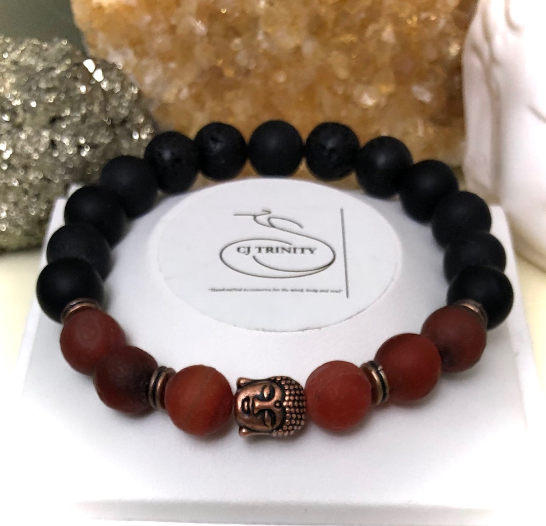 'Daddy & Me' - Matching Red Agate, Onyx & Lava Gemstone Bracelets-Sold as a SET or Separately