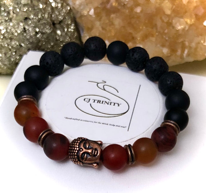 'Daddy & Me' - Matching Red Agate, Onyx & Lava Gemstone Bracelets-Sold as a SET or Separately