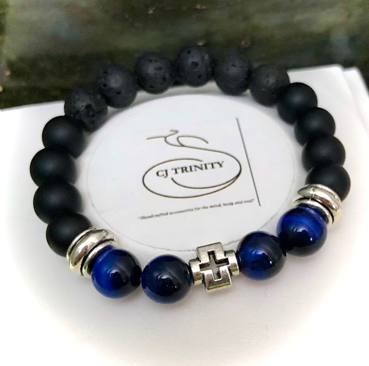 'Daddy & Me' - Matching Blue Tiger's Eye, Onyx & Lava Gemstone Bracelets-Sold as a SET or Separately