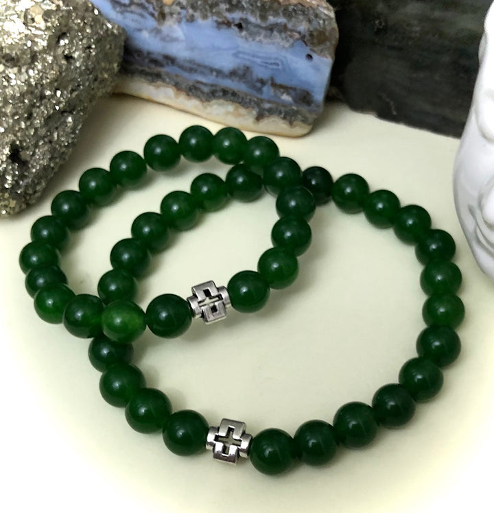 'Daddy & Me' - Matching Green Jade Gemstone Bracelets-Sold as a SET or Separately