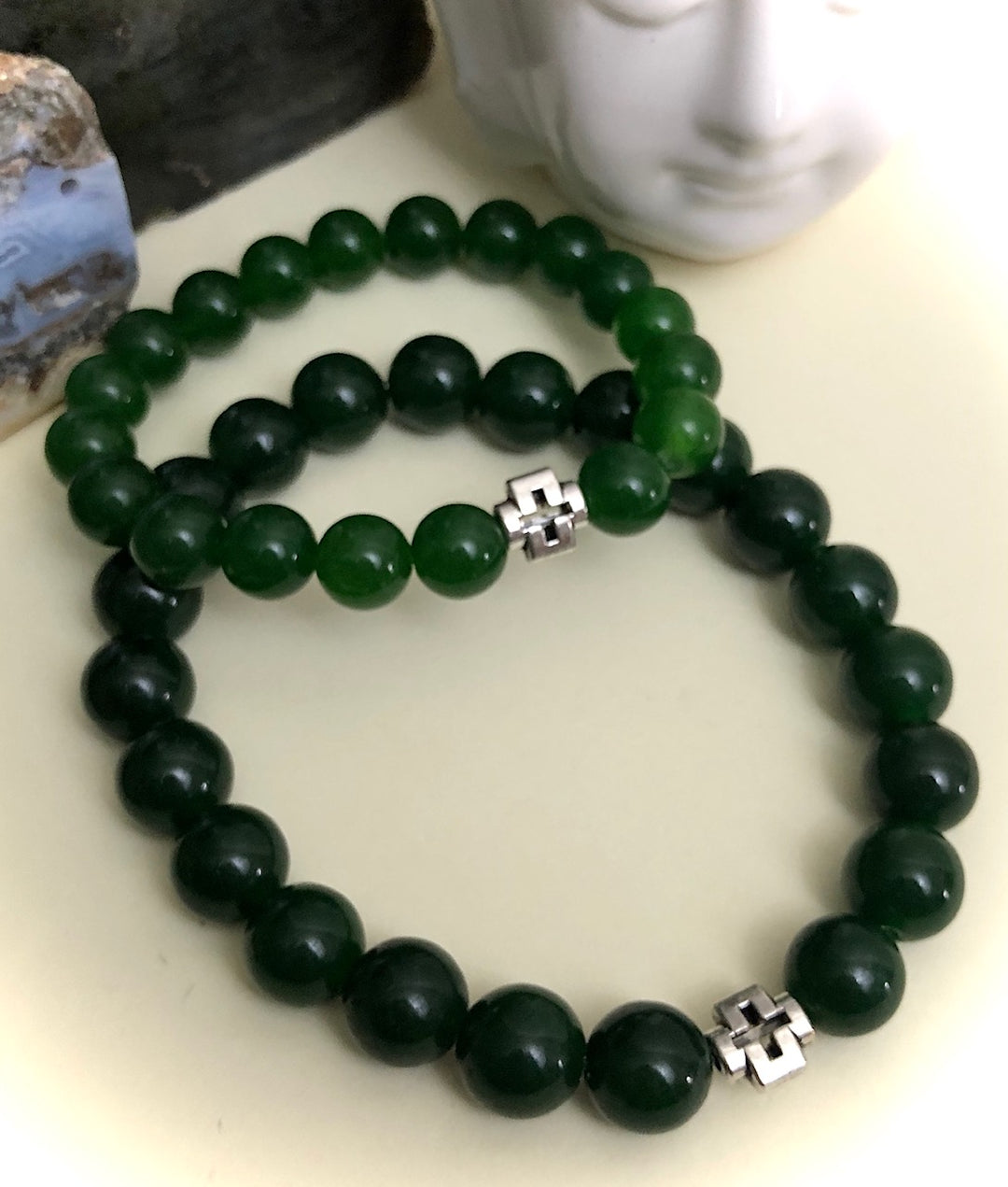 'Daddy & Me' - Matching Green Jade Gemstone Bracelets-Sold as a SET or Separately