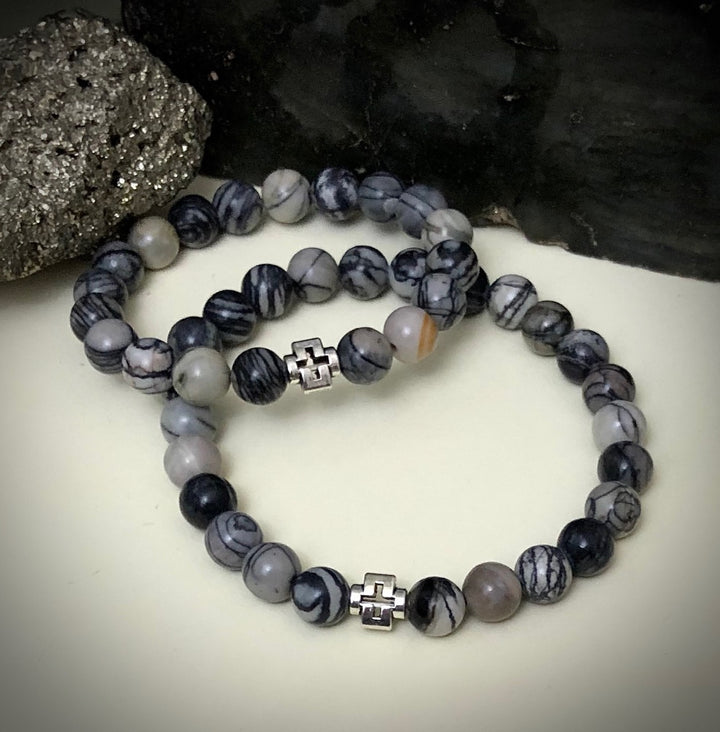 'Daddy & Me'- Matching Spiderweb Jasper Gemstone Bracelets-Sold as a SET or Separately