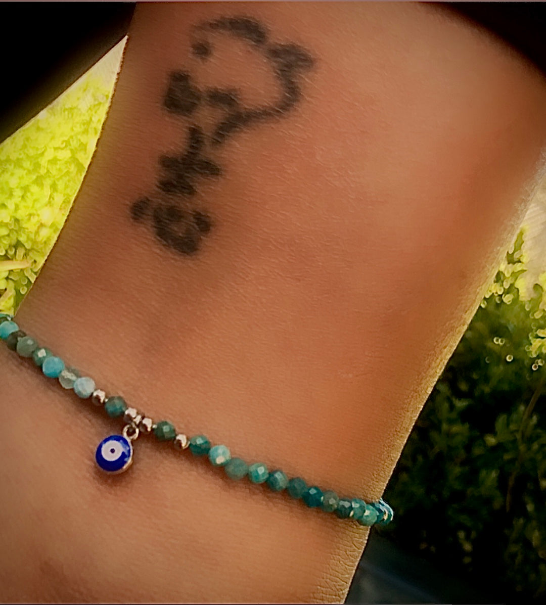 Dainty Blue Apatite- Evil Eye ANKLET-Ankle Bracelet