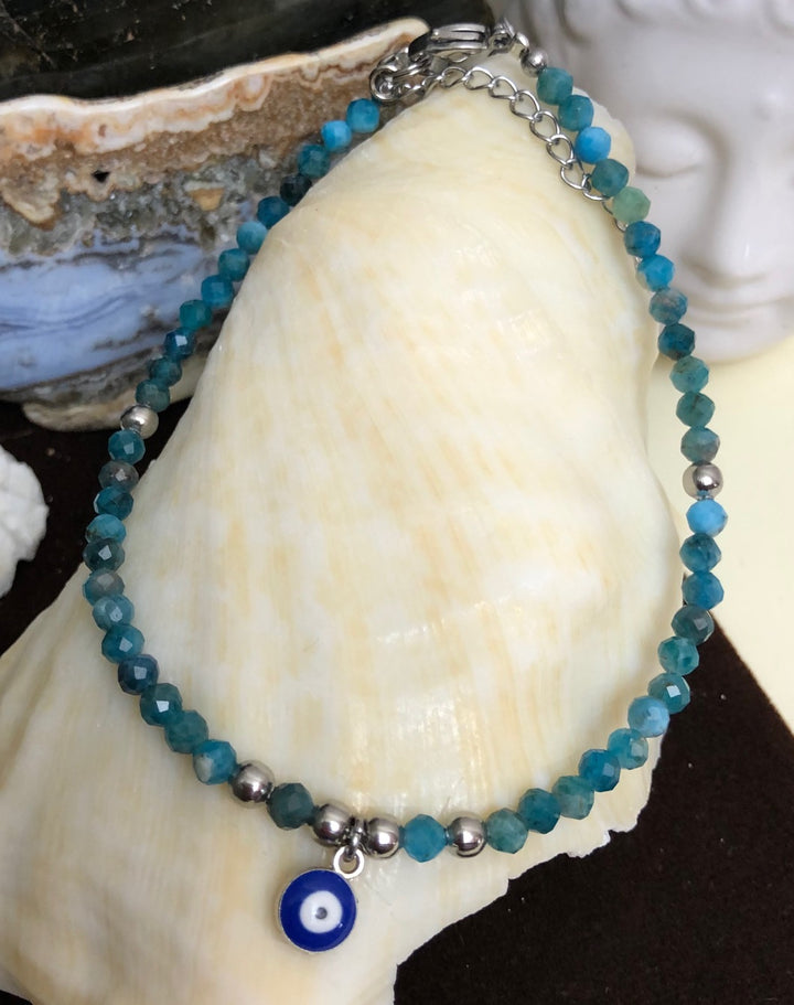 Dainty Blue Apatite- Evil Eye ANKLET-Ankle Bracelet
