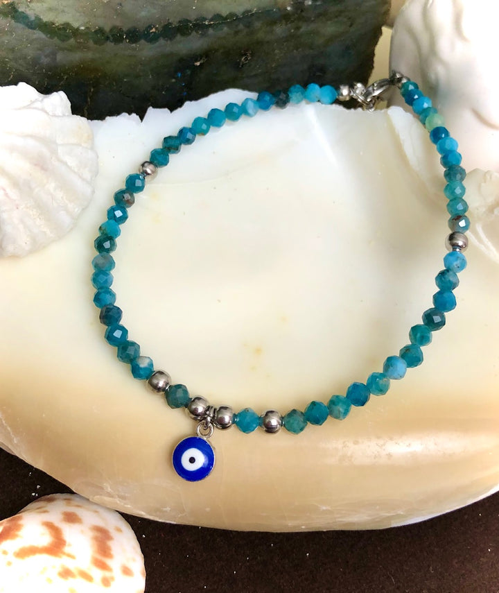 Dainty Blue Apatite- Evil Eye ANKLET-Ankle Bracelet