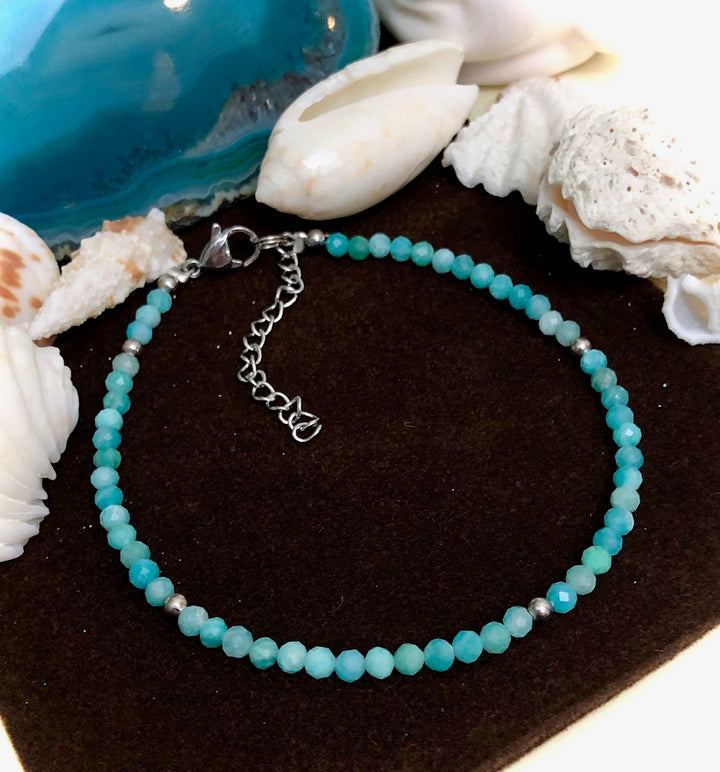 Dainty Amazonite ANKLET- Minimalist Gemstone Ankle Bracelet