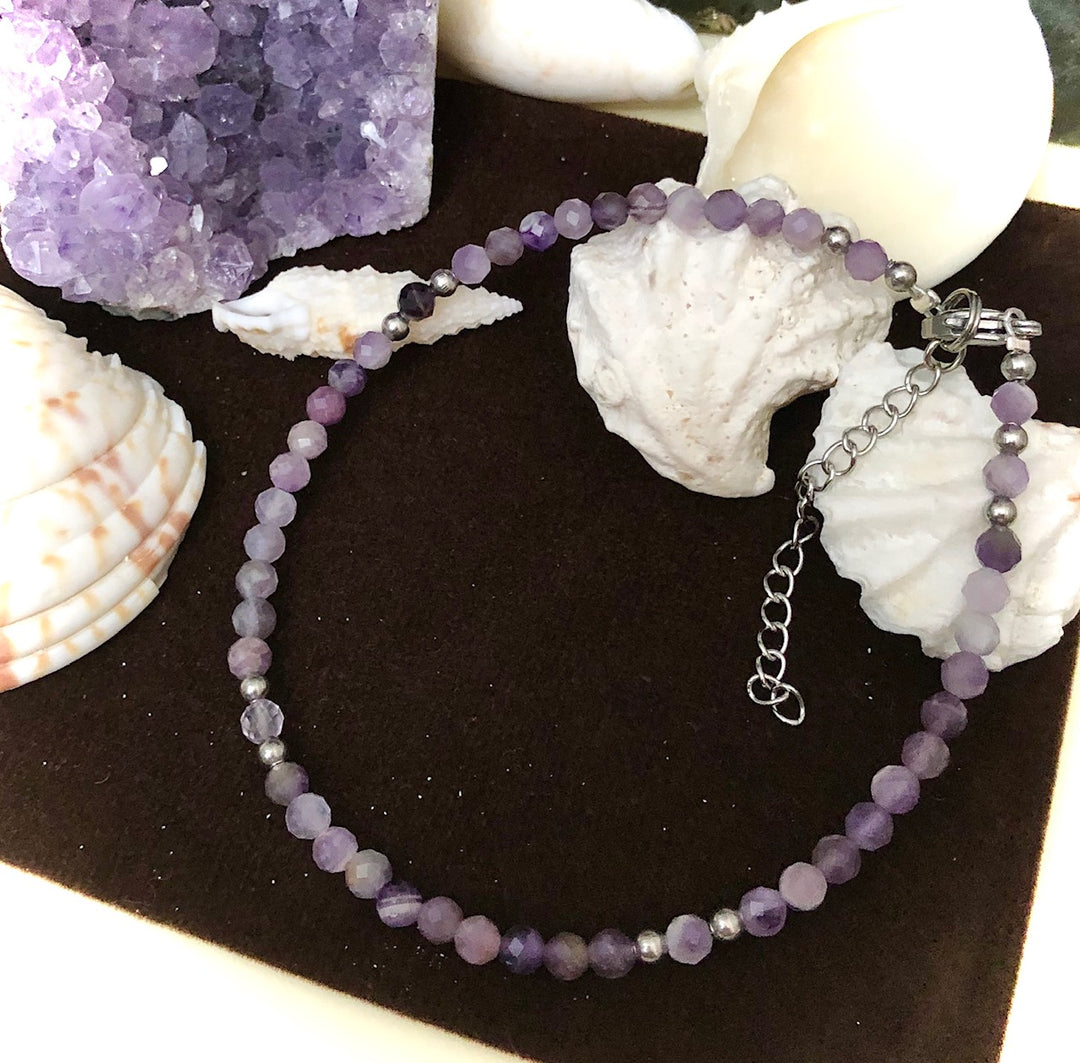 Dainty Amethyst ANKLET-Minimalist Gemstone Ankle Bracelet