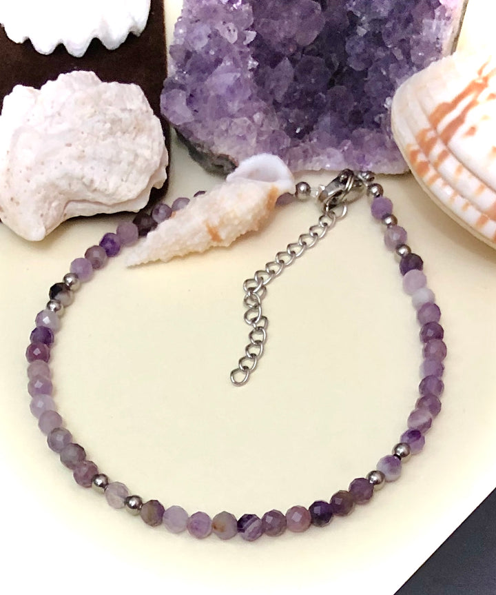 Dainty Amethyst ANKLET-Minimalist Gemstone Ankle Bracelet