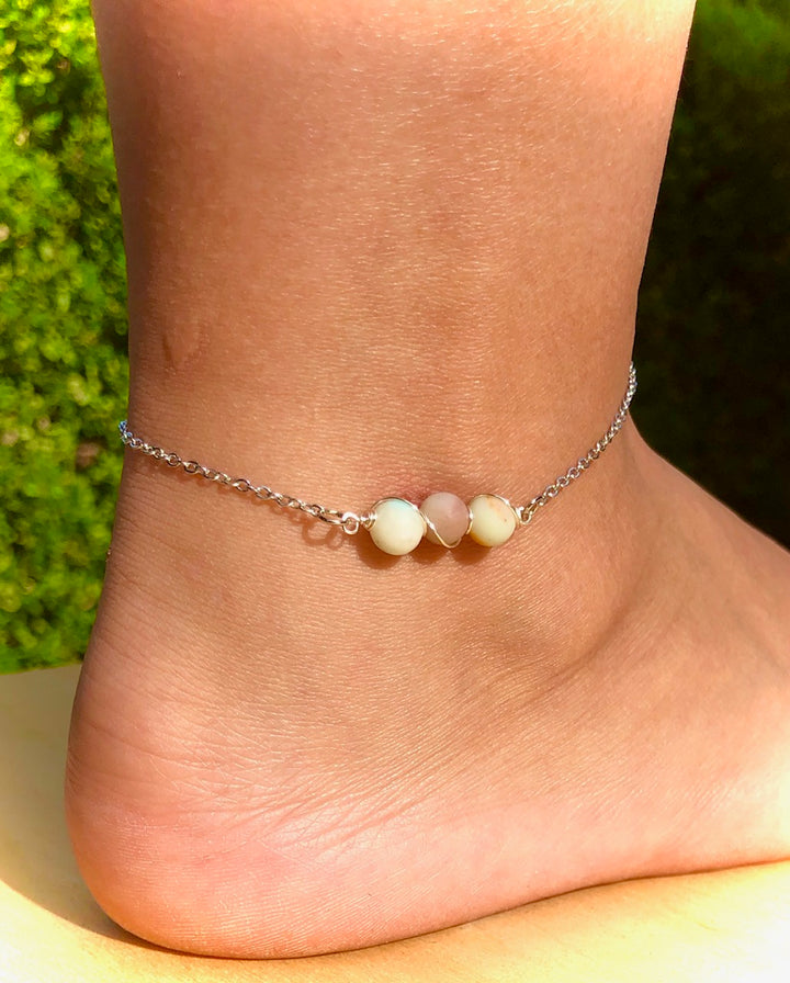Dainty Amazonite ANKLET-Minimalist Gemstone Ankle Bracelet-Stainless Steel