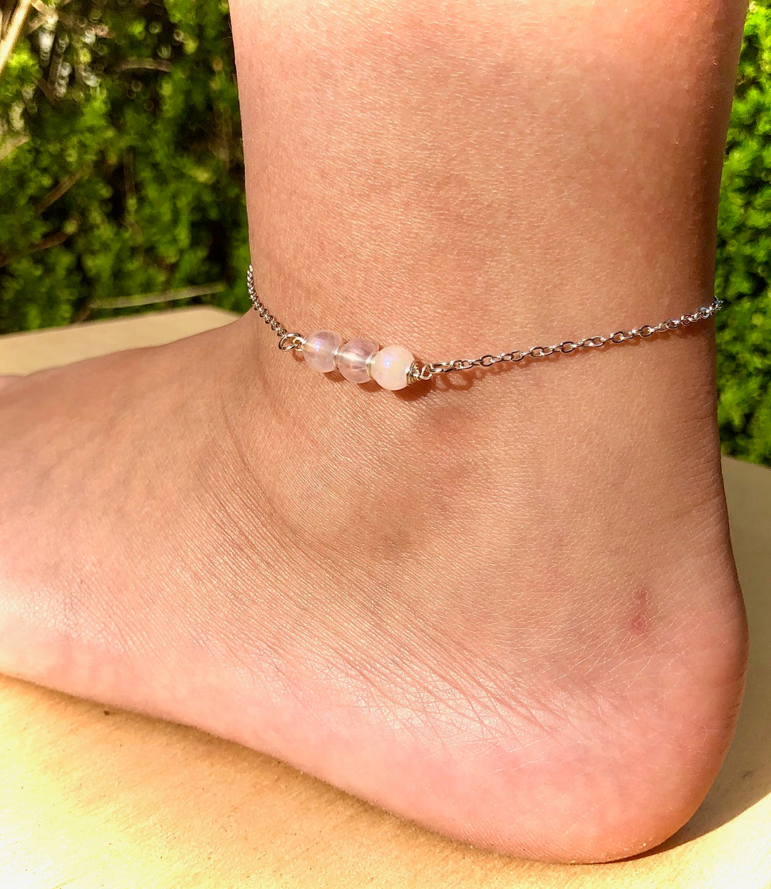 Dainty Angel Aura Rose Quartz ANKLET-Minimalist Ankle Bracelet-Stainless Steel