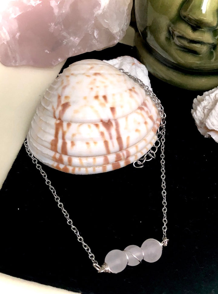 Dainty Rose Quartz ANKLET-Minimalist Gemstone Ankle Bracelet-Stainless Steel