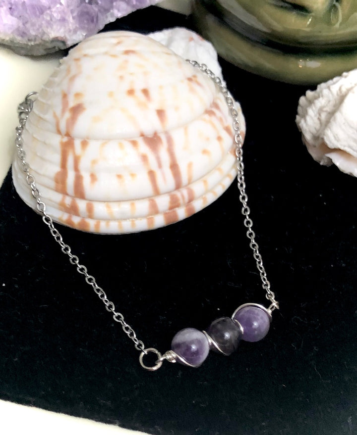 Dainty Amethyst ANKLET-Minimalist Gemstone Ankle Bracelet-Stainless Steel