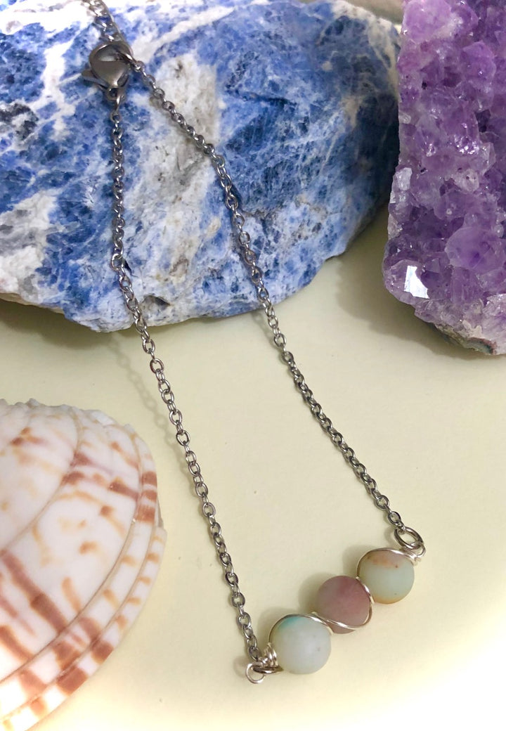 Dainty Amazonite ANKLET-Minimalist Gemstone Ankle Bracelet-Stainless Steel