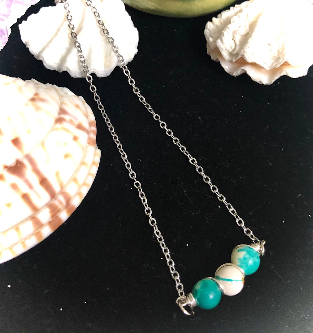 Dainty Turquoise ANKLET-Minimalist Gemstone Ankle Bracelet-Stainless Steel