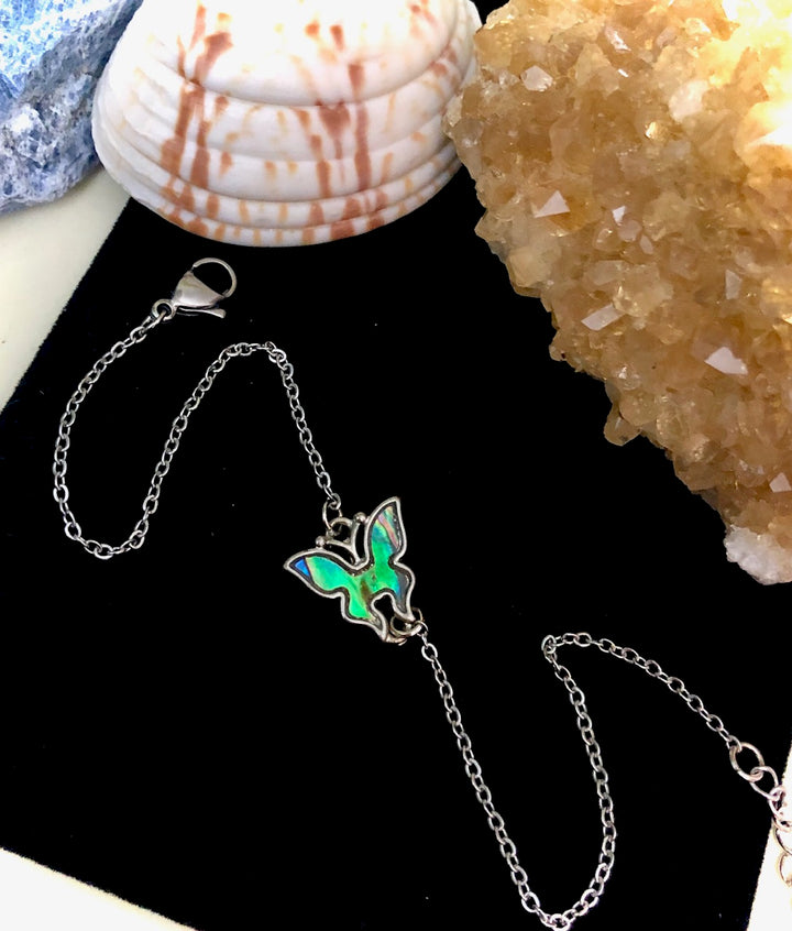 Dainty Abalone Shell BUTTERFLY ANKLET- Minimalist Gemstone Ankle Bracelet-Stainless Steel