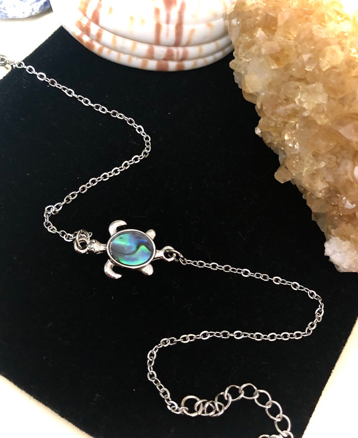Dainty Abalone Shell TURTLE ANKLET-Minimalist Gemstone Ankle Bracelet-Stainless Steel