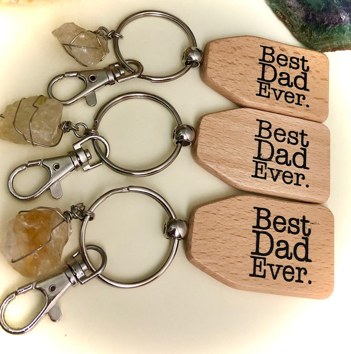 'Best Dad Ever' Prosperity & Protection Wooden Keychain-Gemstone Keychain