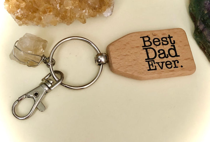 'Best Dad Ever' Prosperity & Protection Wooden Keychain-Gemstone Keychain
