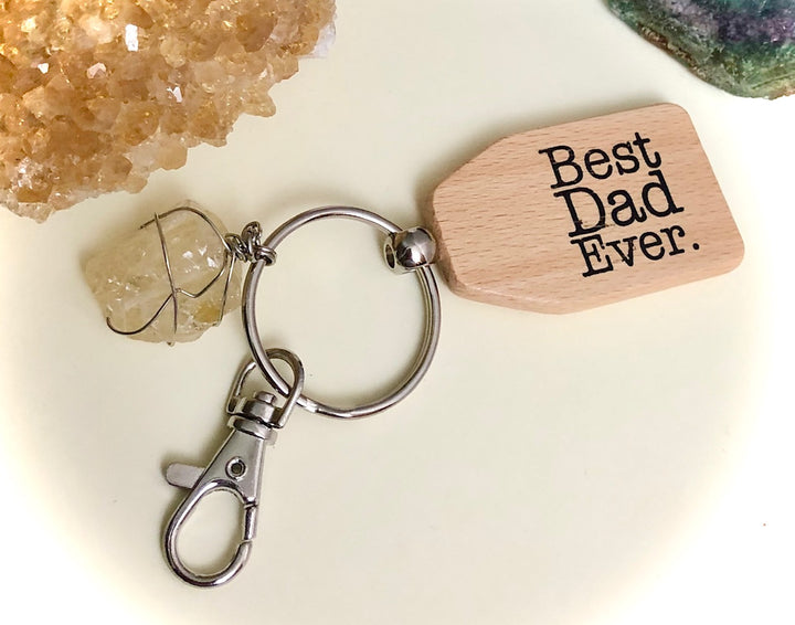'Best Dad Ever' Prosperity & Protection Wooden Keychain-Gemstone Keychain