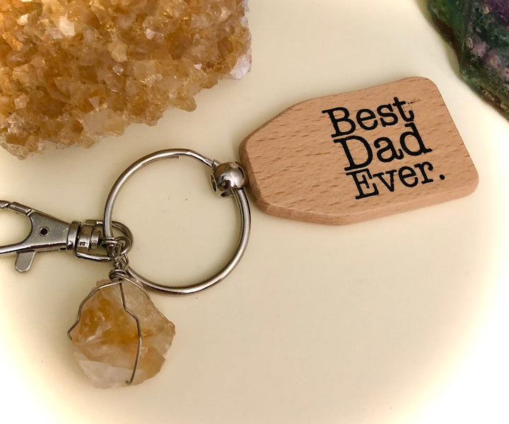 'Best Dad Ever' Prosperity & Protection Wooden Keychain-Gemstone Keychain