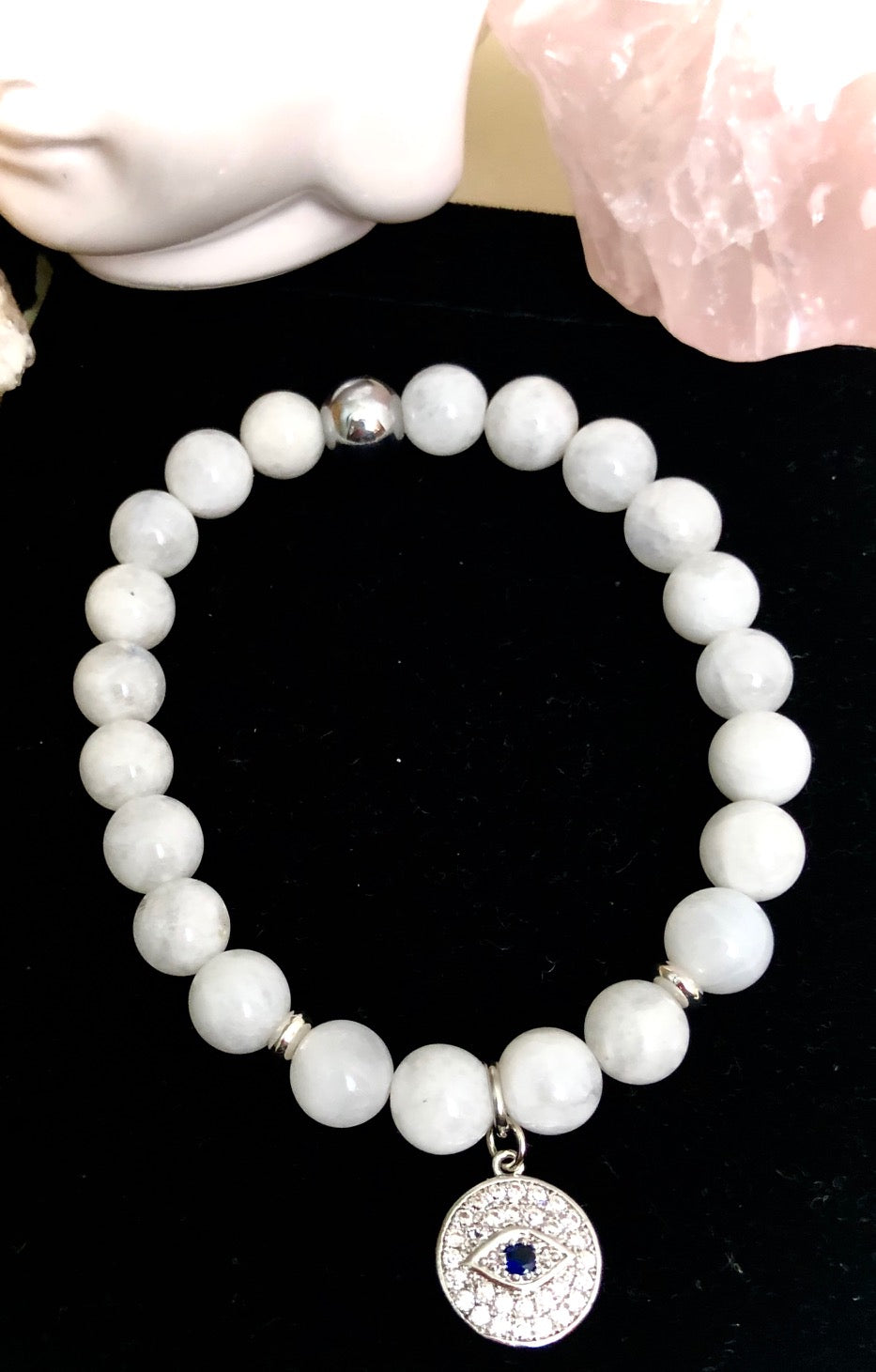 Pavé Evil Eye Charm Moonstone Bracelet- June Birthstone-Choice of Color