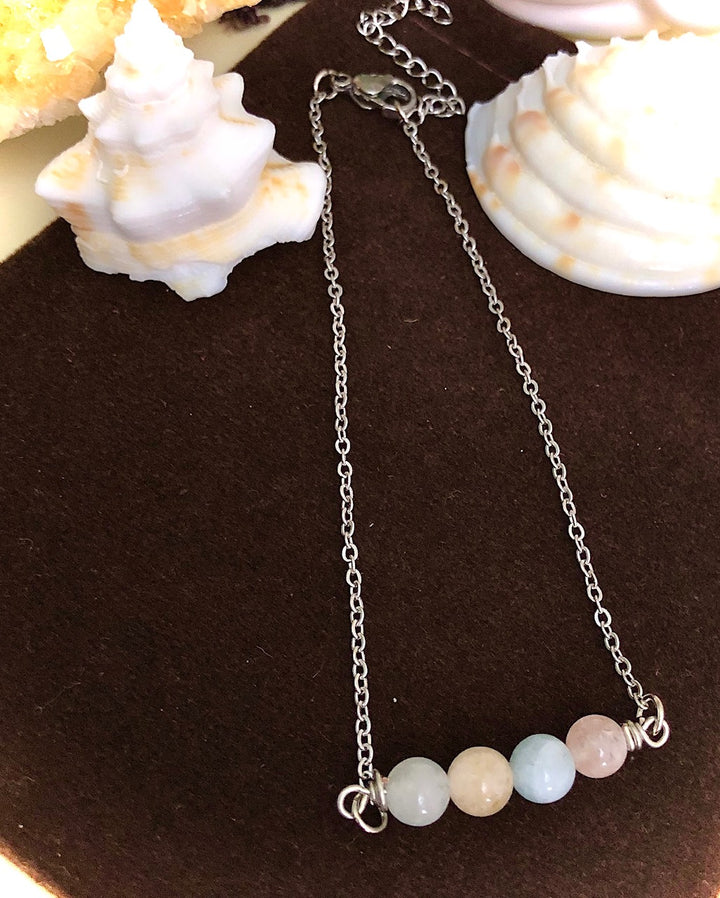 Morganite ANKLET-Gemstone Ankle Bracelet-Stainless Steel