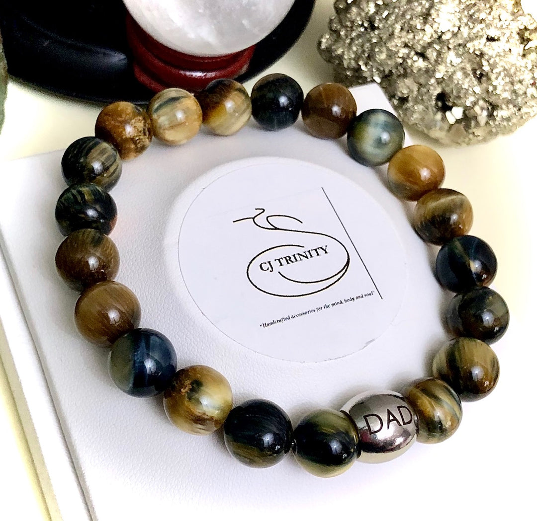 'DAD' Gemstone  & Stainless Steel Bracelet- Choice of Gemstone