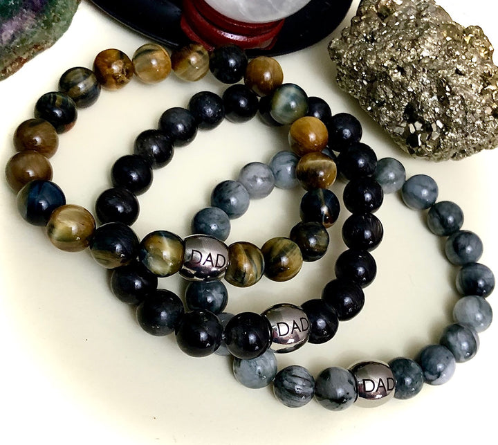 'DAD' Gemstone  & Stainless Steel Bracelet- Choice of Gemstone