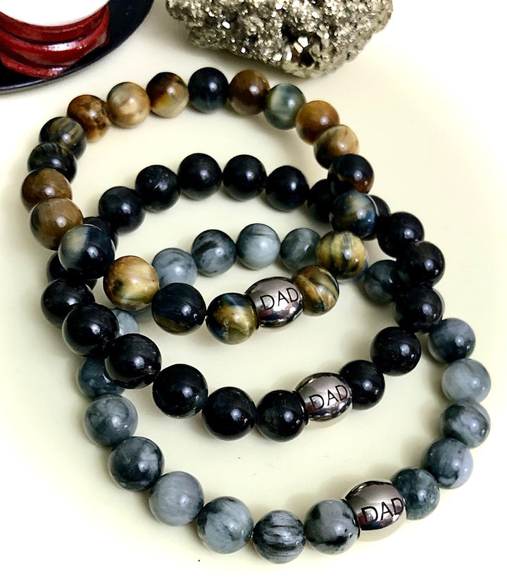 'DAD' Gemstone  & Stainless Steel Bracelet- Choice of Gemstone