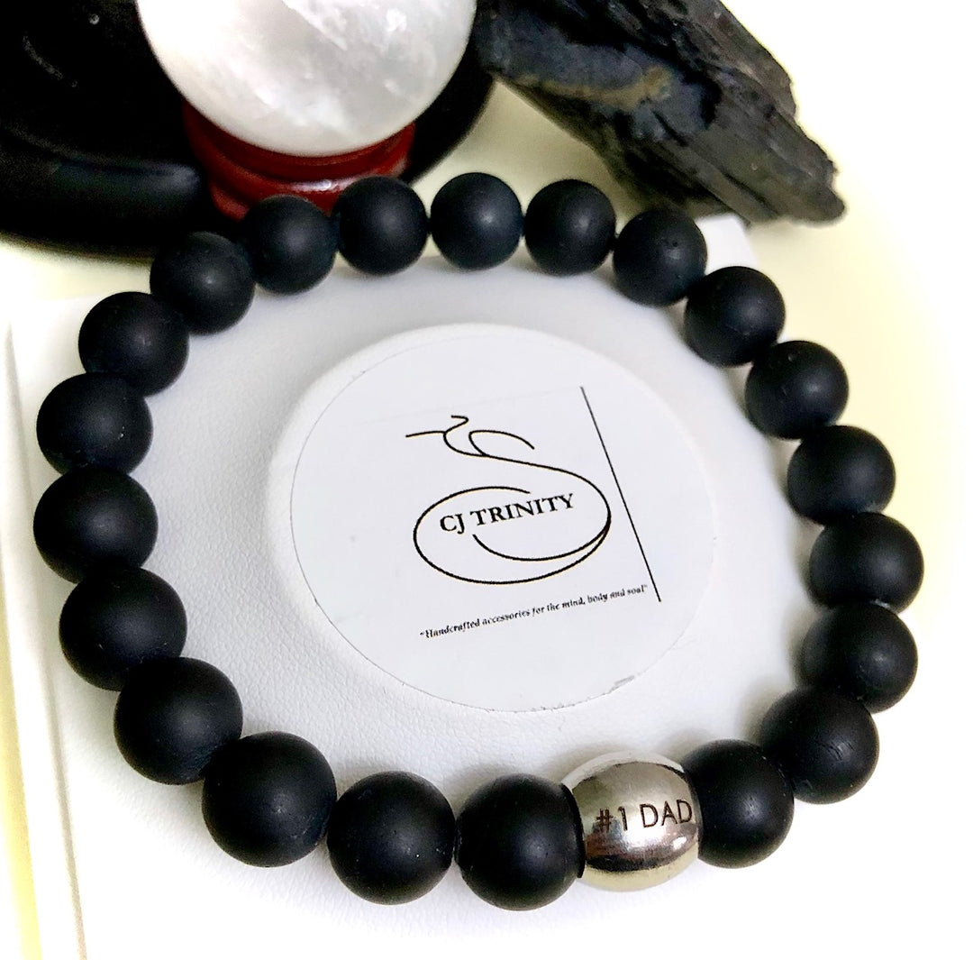 '#1 DAD' - Stainless Steel & Gemstone Bracelet - Protection - Choice of Gemstone