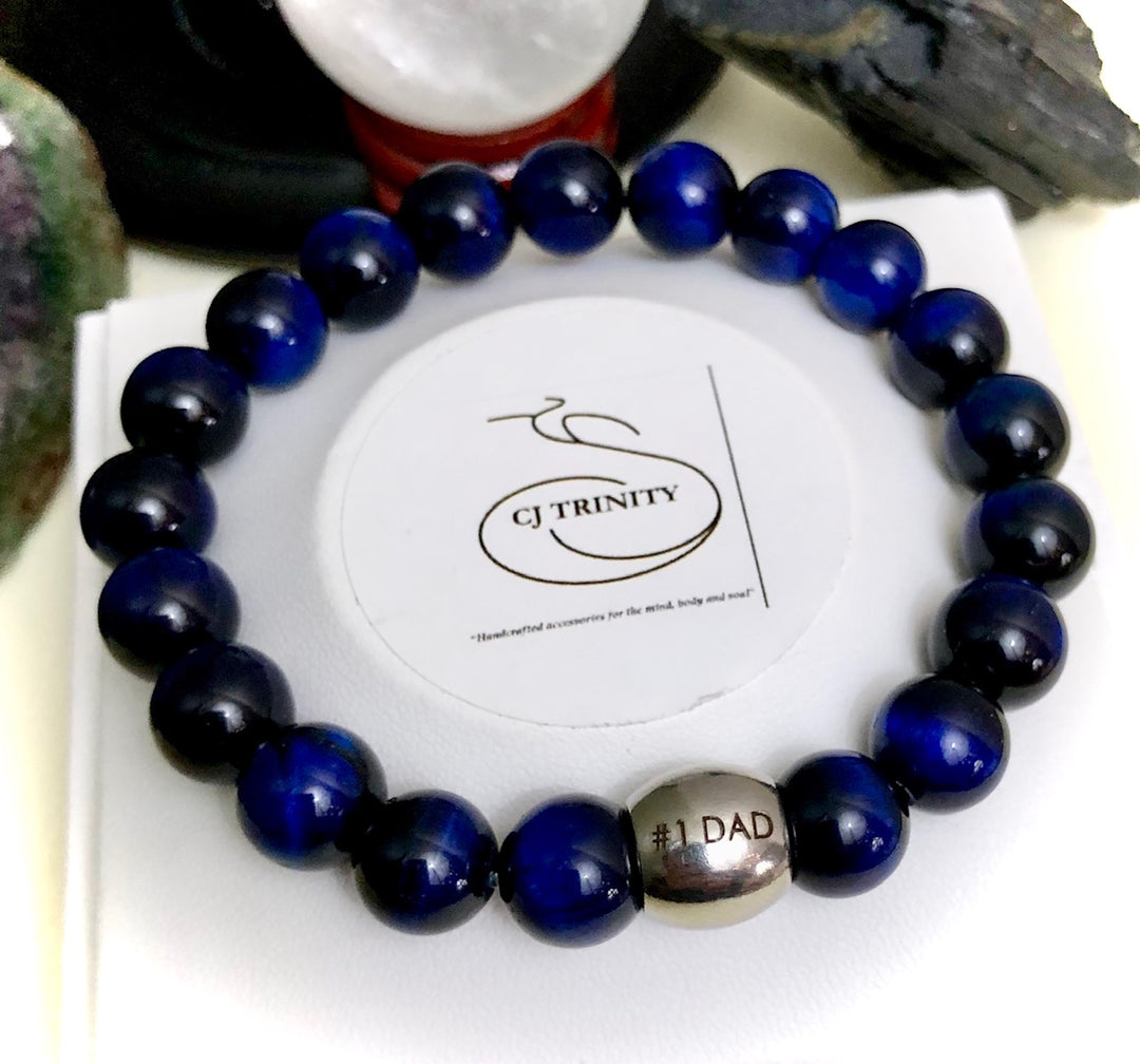 '#1 DAD' - Stainless Steel & Gemstone Bracelet - Protection - Choice of Gemstone