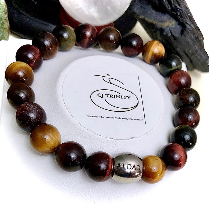 '#1 DAD' - Stainless Steel & Gemstone Bracelet - Protection - Choice of Gemstone