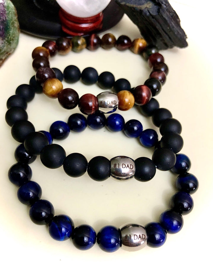 '#1 DAD' - Stainless Steel & Gemstone Bracelet - Protection - Choice of Gemstone