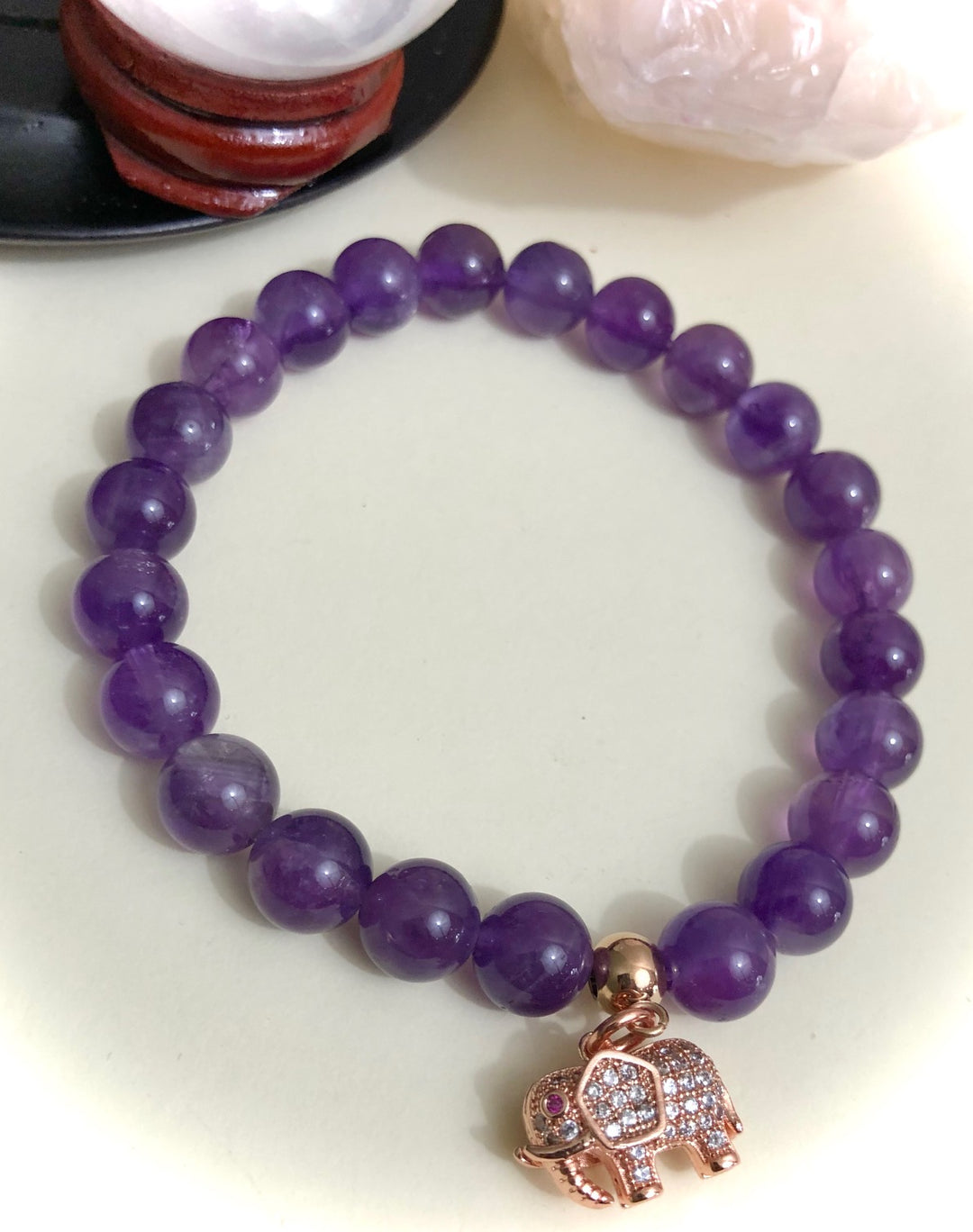 Rose Gold Pavé Elephant & Bar Charm Bracelets- Amethyst, Shell, Hematite & Pavé - Bracelets sold as a SET or Separately