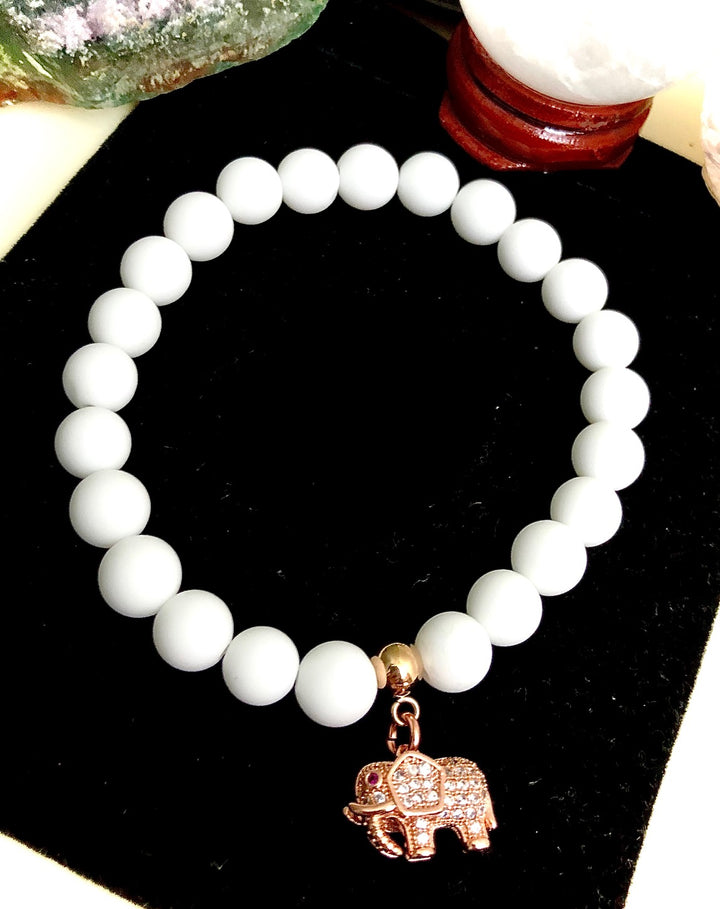Rose Gold Pavé Elephant & Bar Charm- Rose Quartz, Tridacna, Hematite & Pavé Gemstone Bracelets-Sold Separately or as a SET