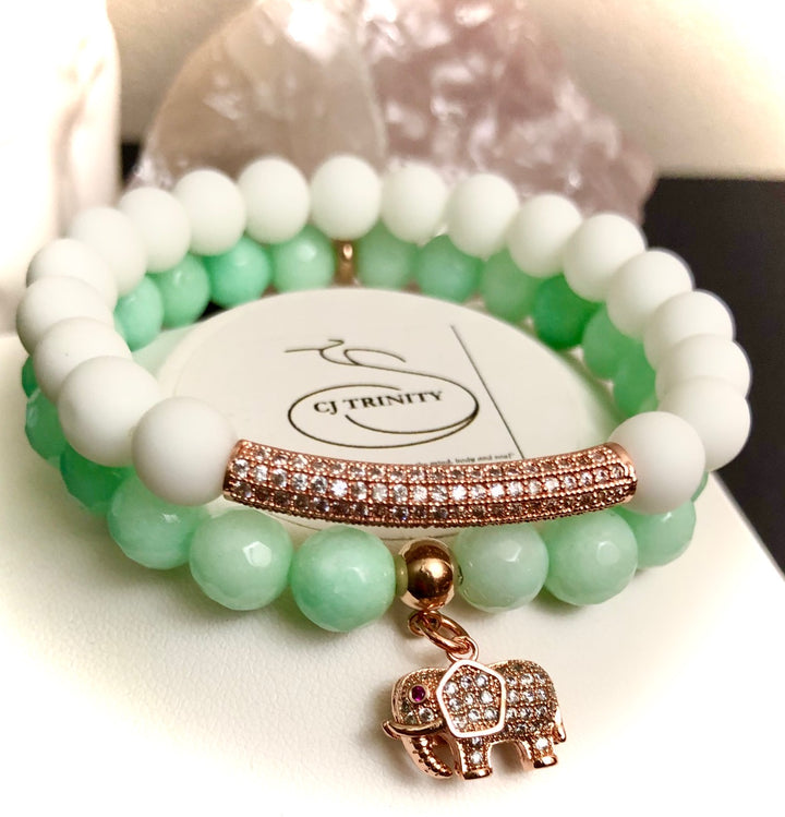 'Prosperity & Serenity' Pavé Elephant and Bar Gemstone Bracelets- Choice of Style & Color-Sold separately or as a SET