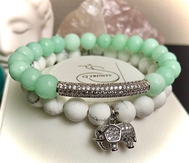 'Prosperity & Serenity' Pavé Elephant and Bar Gemstone Bracelets- Choice of Style & Color-Sold separately or as a SET