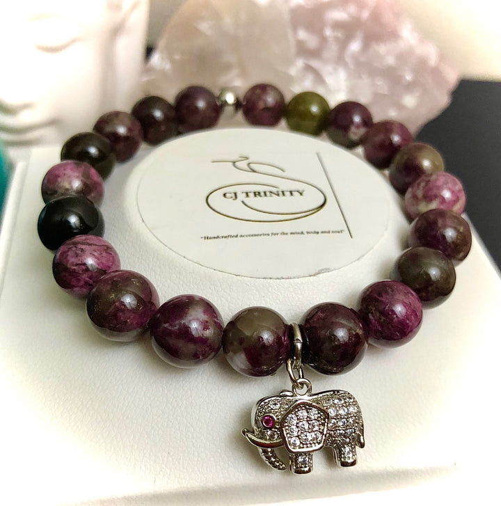 'Prosperity & Stress Relief'-Pavé SILVER-TONED Elephant & Bar- Gemstone Bracelets-Sold separately or as a SET