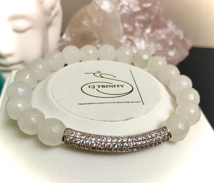 'Prosperity & Stress Relief'-Pavé SILVER-TONED Elephant & Bar- Gemstone Bracelets-Sold separately or as a SET