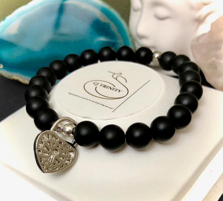 Silver-toned Pavé Heart Padlock-Gemstone Bracelet-Choice of Gemstone