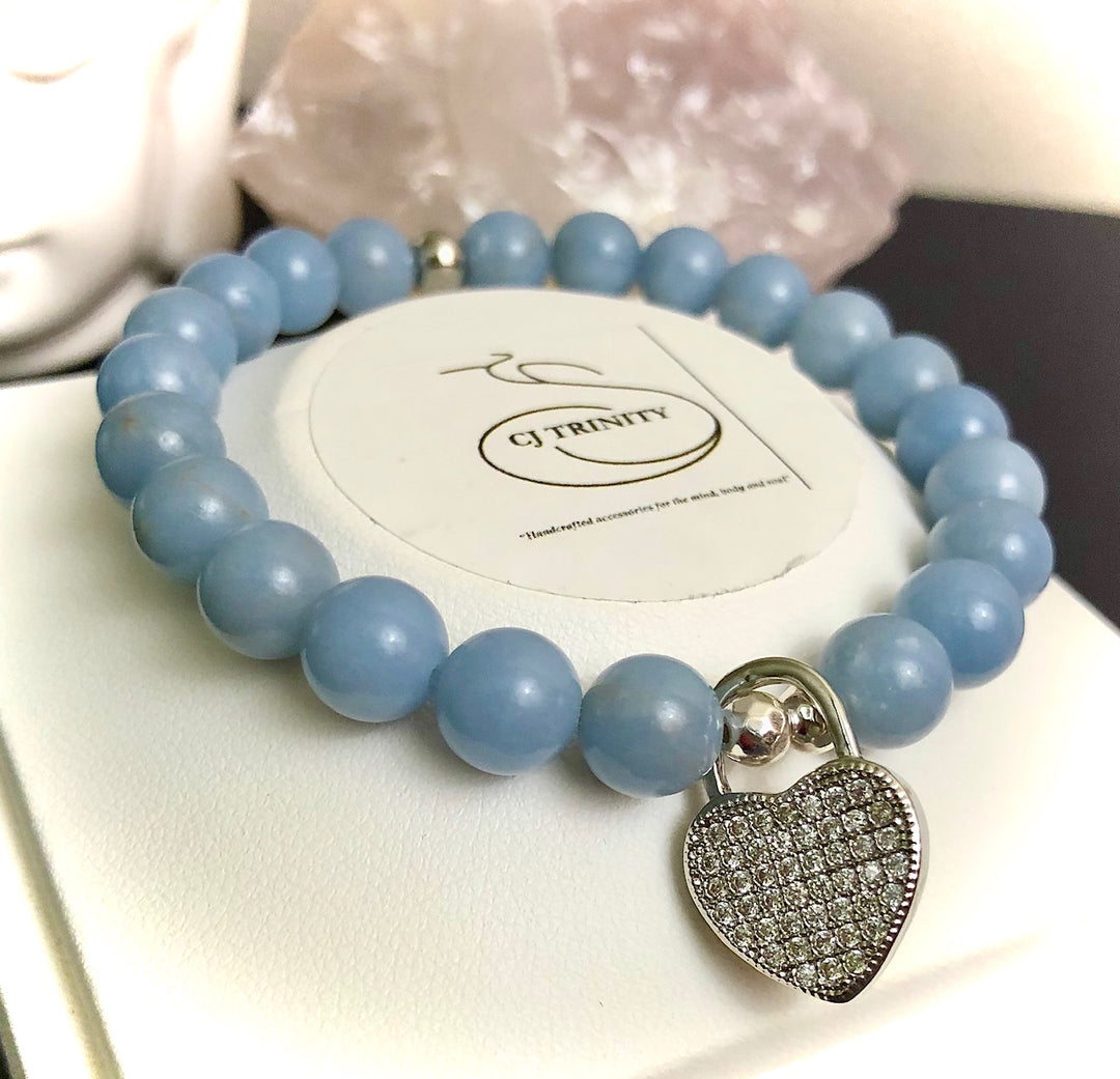 Silver-toned Pavé Heart Padlock-Gemstone Bracelet-Choice of Gemstone