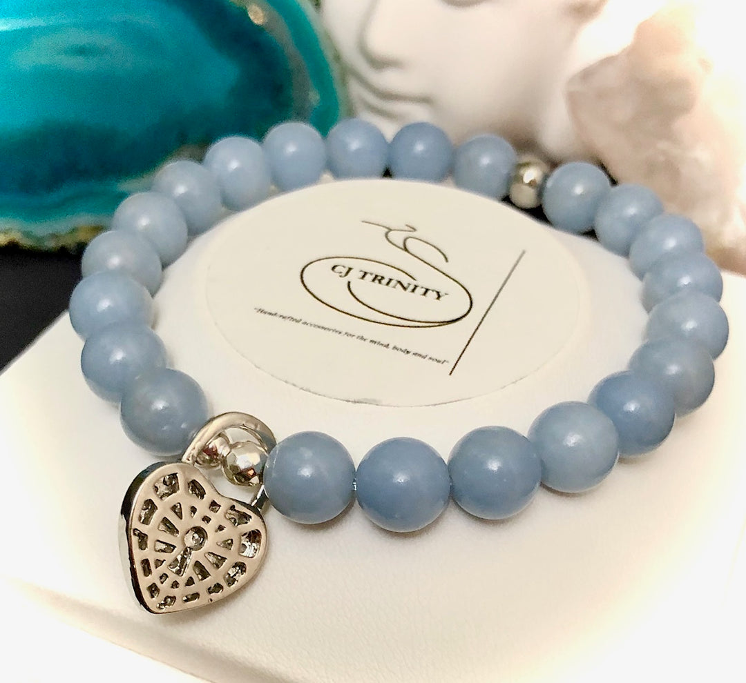 Silver-toned Pavé Heart Padlock-Gemstone Bracelet-Choice of Gemstone