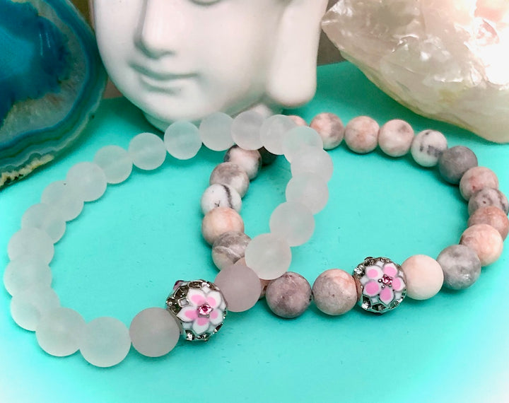 'The Jewel is in the Lotus'- SILVER-TONED-Multi-Sided Lotus Bead- Gemstone Bracelet-Choice of Gemstone