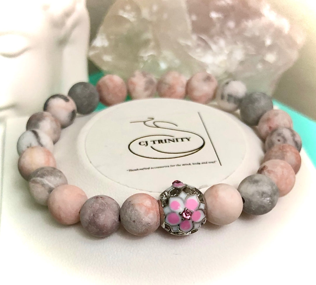 'The Jewel is in the Lotus'- SILVER-TONED-Multi-Sided Lotus Bead- Gemstone Bracelet-Choice of Gemstone