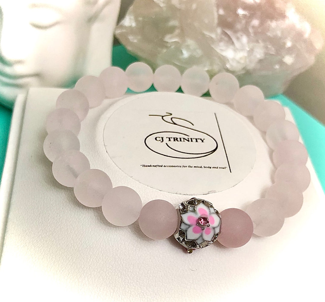 'The Jewel is in the Lotus'- SILVER-TONED-Multi-Sided Lotus Bead- Gemstone Bracelet-Choice of Gemstone