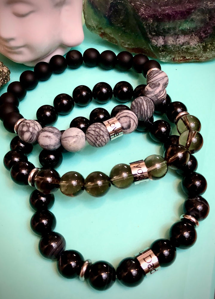 'LOVE YOU DAD' - Stainless Steel Barrel Bead- Gemstone Bracelet- Choice of Gemstones
