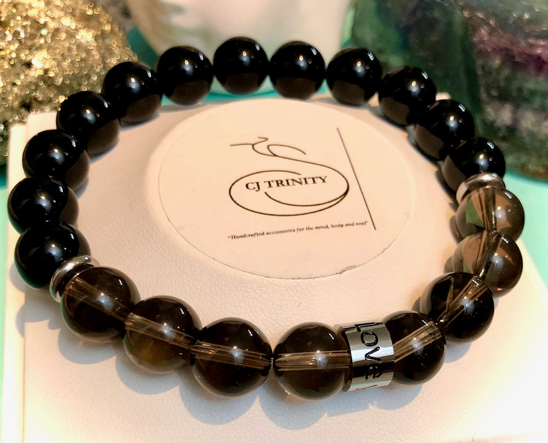 'LOVE YOU DAD' - Stainless Steel Barrel Bead- Gemstone Bracelet- Choice of Gemstones